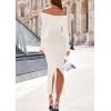 imagePRETTYGARDEN Womens 2025 Fall Sweater Dress Long Sleeve Off Shoulder Slit Maxi Bodycon Cocktail Party DressesWhite