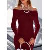 imagePRETTYGARDEN Womens 2025 Fall Sweater Dress Long Sleeve Off Shoulder Slit Maxi Bodycon Cocktail Party DressesWine Red
