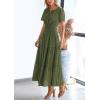 imagePRETTYGARDEN Womens 2025 Summer Maxi Dress Short Sleeve V Neck Hollow Out Eyelet A Line Long Flowy Beach Vacation DressesArmy Green