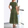 imagePRETTYGARDEN Womens 2025 Summer Maxi Dress Short Sleeve V Neck Hollow Out Eyelet A Line Long Flowy Beach Vacation DressesArmy Green