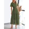 imagePRETTYGARDEN Womens 2025 Summer Maxi Dress Short Sleeve V Neck Hollow Out Eyelet A Line Long Flowy Beach Vacation DressesArmy Green