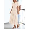 imagePRETTYGARDEN Womens 2025 Summer Maxi Dress Short Sleeve V Neck Hollow Out Eyelet A Line Long Flowy Beach Vacation DressesBeige