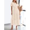imagePRETTYGARDEN Womens 2025 Summer Maxi Dress Short Sleeve V Neck Hollow Out Eyelet A Line Long Flowy Beach Vacation DressesBeige