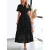 imagePRETTYGARDEN Womens 2025 Summer Maxi Dress Short Sleeve V Neck Hollow Out Eyelet A Line Long Flowy Beach Vacation DressesBlack