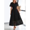 imagePRETTYGARDEN Womens 2025 Summer Maxi Dress Short Sleeve V Neck Hollow Out Eyelet A Line Long Flowy Beach Vacation DressesBlack