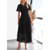 imagePRETTYGARDEN Womens 2025 Summer Maxi Dress Short Sleeve V Neck Hollow Out Eyelet A Line Long Flowy Beach Vacation DressesBlack