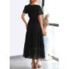 imagePRETTYGARDEN Womens 2025 Summer Maxi Dress Short Sleeve V Neck Hollow Out Eyelet A Line Long Flowy Beach Vacation DressesBlack