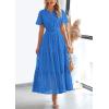 imagePRETTYGARDEN Womens 2025 Summer Maxi Dress Short Sleeve V Neck Hollow Out Eyelet A Line Long Flowy Beach Vacation DressesBlue