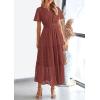 imagePRETTYGARDEN Womens 2025 Summer Maxi Dress Short Sleeve V Neck Hollow Out Eyelet A Line Long Flowy Beach Vacation DressesBrown Red