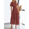 imagePRETTYGARDEN Womens 2025 Summer Maxi Dress Short Sleeve V Neck Hollow Out Eyelet A Line Long Flowy Beach Vacation DressesBrown Red