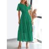 imagePRETTYGARDEN Womens 2025 Summer Maxi Dress Short Sleeve V Neck Hollow Out Eyelet A Line Long Flowy Beach Vacation DressesDark Green
