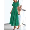 imagePRETTYGARDEN Womens 2025 Summer Maxi Dress Short Sleeve V Neck Hollow Out Eyelet A Line Long Flowy Beach Vacation DressesDark Green