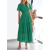 imagePRETTYGARDEN Womens 2025 Summer Maxi Dress Short Sleeve V Neck Hollow Out Eyelet A Line Long Flowy Beach Vacation DressesDark Green