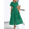 imagePRETTYGARDEN Womens 2025 Summer Maxi Dress Short Sleeve V Neck Hollow Out Eyelet A Line Long Flowy Beach Vacation DressesDark Green