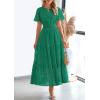 imagePRETTYGARDEN Womens 2025 Summer Maxi Dress Short Sleeve V Neck Hollow Out Eyelet A Line Long Flowy Beach Vacation DressesDark Green