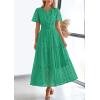 imagePRETTYGARDEN Womens 2025 Summer Maxi Dress Short Sleeve V Neck Hollow Out Eyelet A Line Long Flowy Beach Vacation DressesGreen