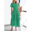 imagePRETTYGARDEN Womens 2025 Summer Maxi Dress Short Sleeve V Neck Hollow Out Eyelet A Line Long Flowy Beach Vacation DressesGreen