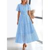 imagePRETTYGARDEN Womens 2025 Summer Maxi Dress Short Sleeve V Neck Hollow Out Eyelet A Line Long Flowy Beach Vacation DressesLight Blue