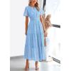 imagePRETTYGARDEN Womens 2025 Summer Maxi Dress Short Sleeve V Neck Hollow Out Eyelet A Line Long Flowy Beach Vacation DressesLight Blue