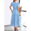 imagePRETTYGARDEN Womens 2025 Summer Maxi Dress Short Sleeve V Neck Hollow Out Eyelet A Line Long Flowy Beach Vacation DressesLight Blue
