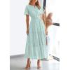 imagePRETTYGARDEN Womens 2025 Summer Maxi Dress Short Sleeve V Neck Hollow Out Eyelet A Line Long Flowy Beach Vacation DressesLight Green