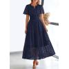 imagePRETTYGARDEN Womens 2025 Summer Maxi Dress Short Sleeve V Neck Hollow Out Eyelet A Line Long Flowy Beach Vacation DressesNavy
