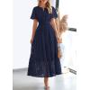imagePRETTYGARDEN Womens 2025 Summer Maxi Dress Short Sleeve V Neck Hollow Out Eyelet A Line Long Flowy Beach Vacation DressesNavy