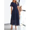 imagePRETTYGARDEN Womens 2025 Summer Maxi Dress Short Sleeve V Neck Hollow Out Eyelet A Line Long Flowy Beach Vacation DressesNavy