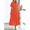 imagePRETTYGARDEN Womens 2025 Summer Maxi Dress Short Sleeve V Neck Hollow Out Eyelet A Line Long Flowy Beach Vacation DressesOrange