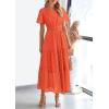 imagePRETTYGARDEN Womens 2025 Summer Maxi Dress Short Sleeve V Neck Hollow Out Eyelet A Line Long Flowy Beach Vacation DressesOrange
