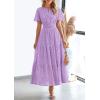 imagePRETTYGARDEN Womens 2025 Summer Maxi Dress Short Sleeve V Neck Hollow Out Eyelet A Line Long Flowy Beach Vacation DressesPurple