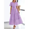 imagePRETTYGARDEN Womens 2025 Summer Maxi Dress Short Sleeve V Neck Hollow Out Eyelet A Line Long Flowy Beach Vacation DressesPurple