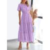 imagePRETTYGARDEN Womens 2025 Summer Maxi Dress Short Sleeve V Neck Hollow Out Eyelet A Line Long Flowy Beach Vacation DressesPurple