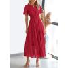 imagePRETTYGARDEN Womens 2025 Summer Maxi Dress Short Sleeve V Neck Hollow Out Eyelet A Line Long Flowy Beach Vacation DressesRed