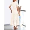 imagePRETTYGARDEN Womens 2025 Summer Maxi Dress Short Sleeve V Neck Hollow Out Eyelet A Line Long Flowy Beach Vacation DressesWhite