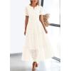imagePRETTYGARDEN Womens 2025 Summer Maxi Dress Short Sleeve V Neck Hollow Out Eyelet A Line Long Flowy Beach Vacation DressesWhite