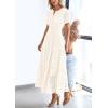 imagePRETTYGARDEN Womens 2025 Summer Maxi Dress Short Sleeve V Neck Hollow Out Eyelet A Line Long Flowy Beach Vacation DressesWhite