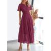 imagePRETTYGARDEN Womens 2025 Summer Maxi Dress Short Sleeve V Neck Hollow Out Eyelet A Line Long Flowy Beach Vacation DressesWine Red