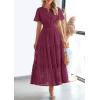 imagePRETTYGARDEN Womens 2025 Summer Maxi Dress Short Sleeve V Neck Hollow Out Eyelet A Line Long Flowy Beach Vacation DressesWine Red