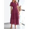 imagePRETTYGARDEN Womens 2025 Summer Maxi Dress Short Sleeve V Neck Hollow Out Eyelet A Line Long Flowy Beach Vacation DressesWine Red