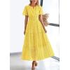 imagePRETTYGARDEN Womens 2025 Summer Maxi Dress Short Sleeve V Neck Hollow Out Eyelet A Line Long Flowy Beach Vacation DressesYellow