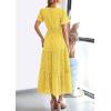 imagePRETTYGARDEN Womens 2025 Summer Maxi Dress Short Sleeve V Neck Hollow Out Eyelet A Line Long Flowy Beach Vacation DressesYellow