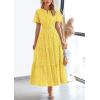 imagePRETTYGARDEN Womens 2025 Summer Maxi Dress Short Sleeve V Neck Hollow Out Eyelet A Line Long Flowy Beach Vacation DressesYellow