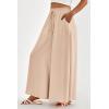 imagePRETTYGARDEN Womens 2025 Summer Wide Leg Palazzo Pants High Waisted Flowy Pockets Trendy Casual Lounge Boho Beach TrousersBeige