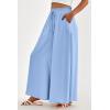 imagePRETTYGARDEN Womens 2025 Summer Wide Leg Palazzo Pants High Waisted Flowy Pockets Trendy Casual Lounge Boho Beach TrousersBlue