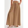 imagePRETTYGARDEN Womens 2025 Summer Wide Leg Palazzo Pants High Waisted Flowy Pockets Trendy Casual Lounge Boho Beach TrousersKhaki
