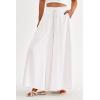 imagePRETTYGARDEN Womens 2025 Summer Wide Leg Palazzo Pants High Waisted Flowy Pockets Trendy Casual Lounge Boho Beach TrousersWhite
