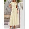 imagePRETTYGARDEN Womens Casual Dresses 2025 Summer Short Sleeve Ruched Patchwork A Line Pleated Swing Maxi Dress with PocketsBeige