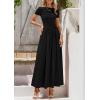 imagePRETTYGARDEN Womens Casual Dresses 2025 Summer Short Sleeve Ruched Patchwork A Line Pleated Swing Maxi Dress with PocketsBlack