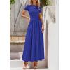imagePRETTYGARDEN Womens Casual Dresses 2025 Summer Short Sleeve Ruched Patchwork A Line Pleated Swing Maxi Dress with PocketsBlue